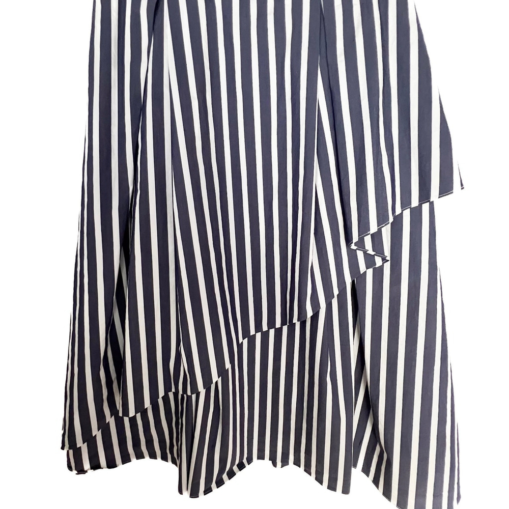 Halogen x Atlantic-Pacific Navy/White Striped A Line Midi Skirt Sz S Coastal - Picture 3 of 9